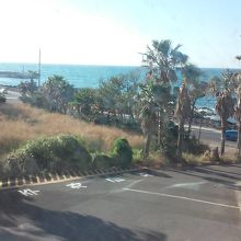 駐車場の向こうは海です。