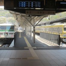 特急踊り子号(左)とイエローパラダイストレイン(右)