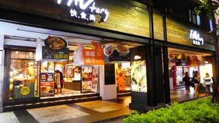 MRT中山駅から徒歩３分。南京西路に面したビルの一階にあるフードコート。