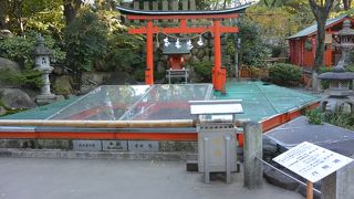 神社の前に鯉の泳ぐ池が！