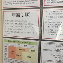 壁に申請手順が書いてあるので良く読んでおきます。