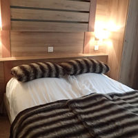 ベッドには毛布が付いています