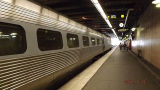 オスロからの国際列車は、10:46 中央駅の地下のホームに定刻通り到着しました