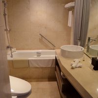 シンプルでミニマルなバスルーム。トイレはウォッシュレット付。