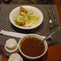 サラダは味噌風のドレッシングで頂きます