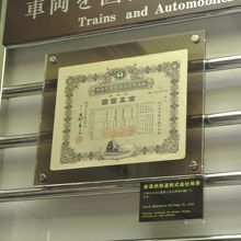 満州鉄道株式会社の株券。特急亜細亜号がデザインされている。