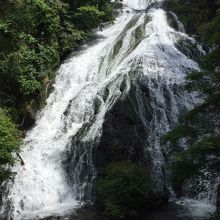豪快に岩肌を伝い落ちる湯滝