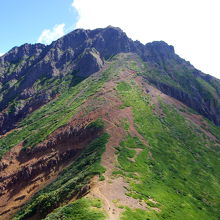 中岳から眺める赤岳、これを登るのか・・・