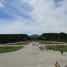 広大な庭園、芝生と花壇の手入れが行き届いていました