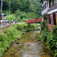温泉宿が並ぶ銀山川を遡って行った場所に入口があります。
