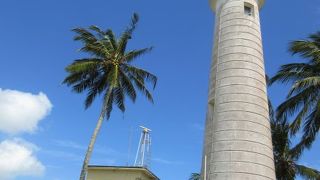 灯台を背に海を眺める