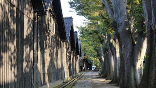 倉庫の裏とケヤキ並木が美しい