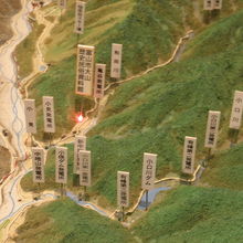 富山の周辺を再現した模型展示。