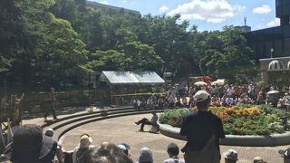 広々とした噴水もある公園