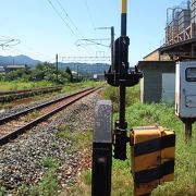 JR羽越線の無人駅。周りは小さな村と、のどかな田園が広がっています