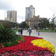 広場の真ん中に花壇です。