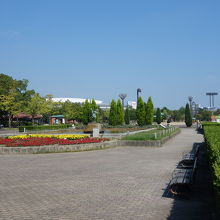 公園西入口付近から、奥左はサッカー場