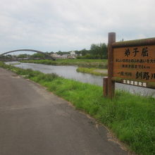 釧路川河畔に続く遊歩道の様子