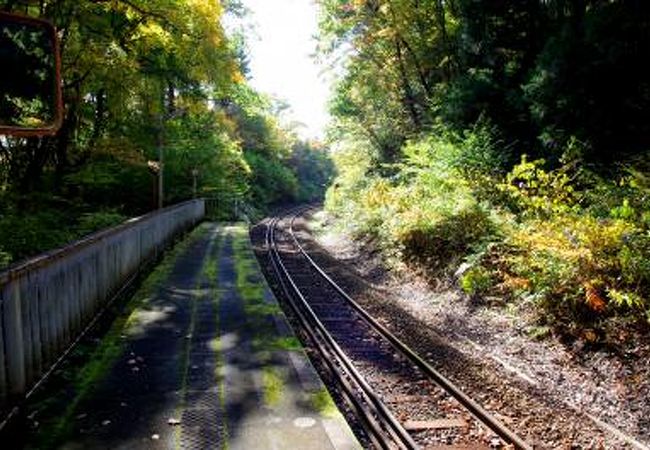 林の中にある「塔のへつり」への最寄駅