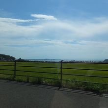 平べったい島。遠景は秀峰大山。
