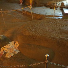 亀の岩にはお金が置かれていました