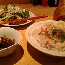 じゃこきんぴらとピリ辛皿しゃぶ