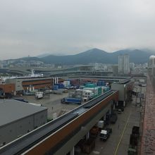 船を降りたところからターミナルビルを望む。遠い。