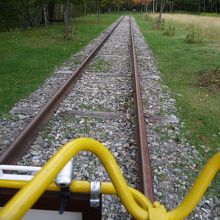 トロッコ自転車を漕ぎながらの写真です