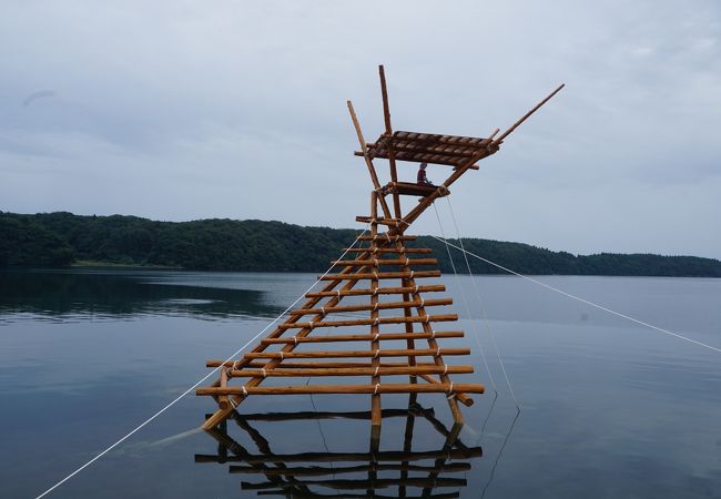 鏡のような海面をここから睨んでボラの大群が来るのを待つというもの