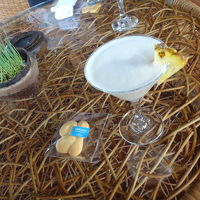 ウエルカムドリンクとクッキー　　ロビーは開放的