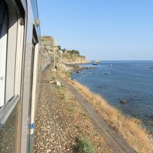 タオルミーナ駅を出発したばかりの車窓からの景色