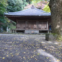 大堂と境内の銀杏の落ち葉　少しだけでした