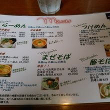 メニューです。