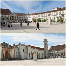 中庭の三方を囲むように建つ大学の建物