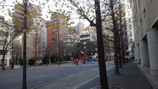 ビルに囲まれた都会の公園。