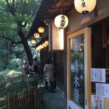 池のそばにあります