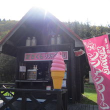 ソフトクリームは脇の小さな小屋で販売されています