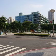 街路樹と調和した建物