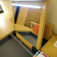 ライティングデスクの蓋裏はライト付き（！）鏡