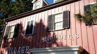 赤い板張りのかわいいお店