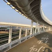 台鉄、高鐵を跨ぐ、気持ちのいい自転車道です。降り切ったら「蓮池潭」に到着です。