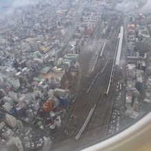 到着前の大阪市内上空からの景色