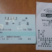 静岡～三島間のチケット