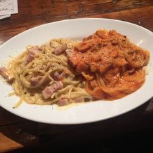 カルボナーラとトマトカルボナーラのスパゲッティグランデ