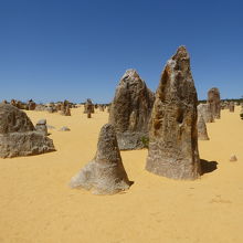 尖った岩が黄色砂漠から突出しています