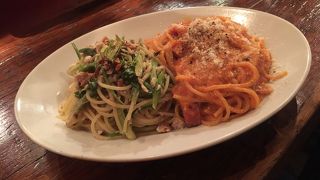 メカジキと山形山菜のアーリオオーリオとトマトカルボナーラ！