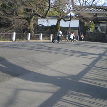 田安門に近づいた写真です。橋の両側に柵が設けられています。