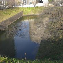 東側の濠の牛ケ淵に接している田安門橋の東側の袂です。