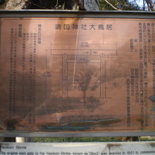 靖国神社の大鳥居の歴史に関する説明文です。(大鳥居の北側)