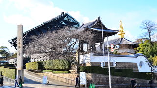 ユニークな山門と像(人が多いですねぇ)